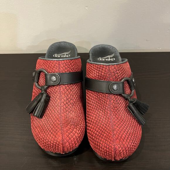 Dansko Shandi Snakeskin Tassel Red Leather Clog Size EU 36 US 5.5-6 - Picture 9 of 9